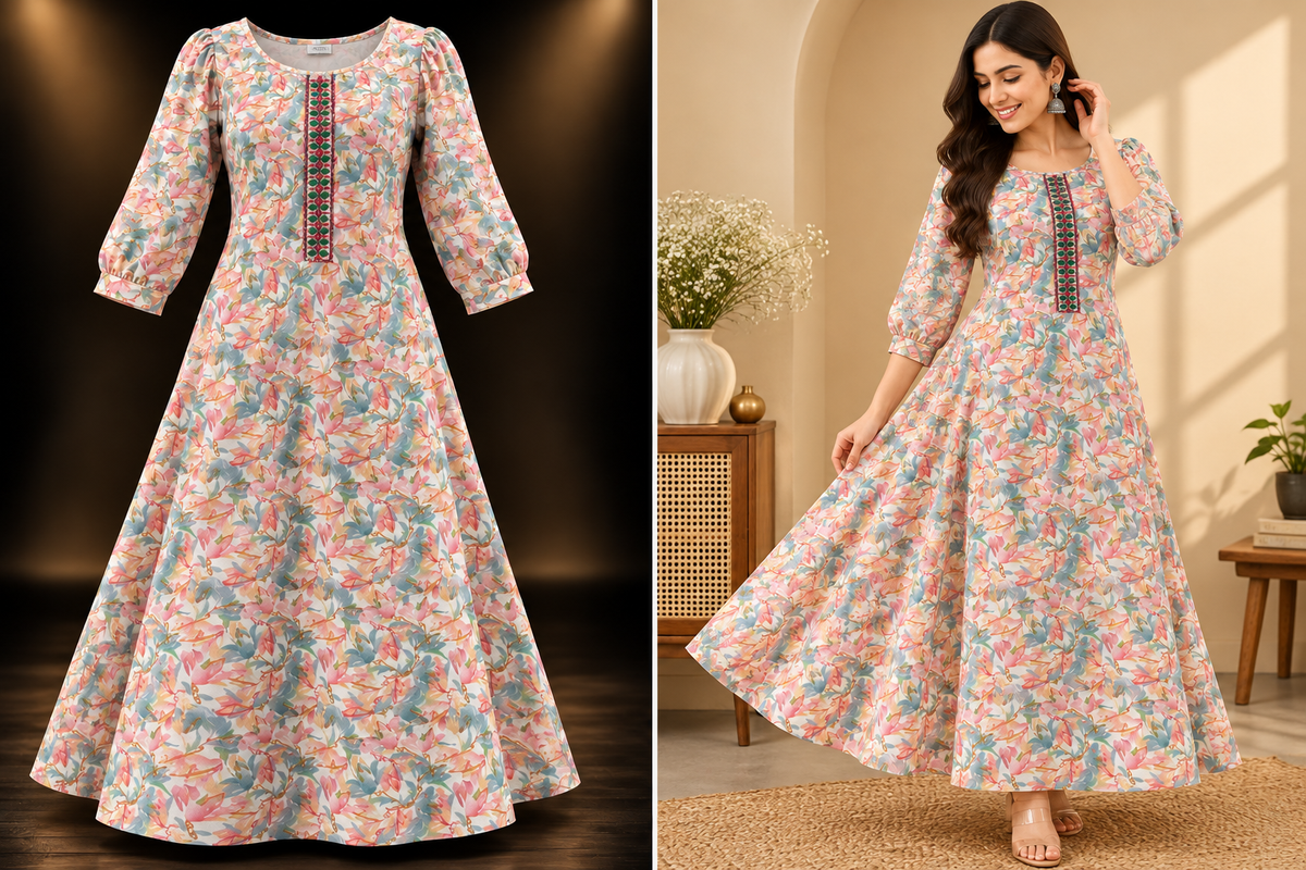 Multicolour Floral Printed Cotton Kurti for Women