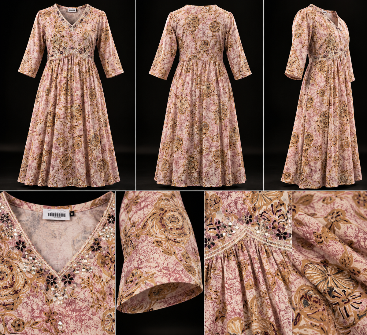 Dusty Pink Floral Printed Anarkali Kurti for Women