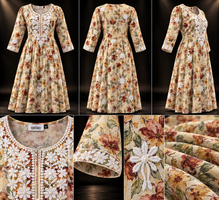 Cream Floral Embroidered Pure Cotton Anarkali Kurti for Women