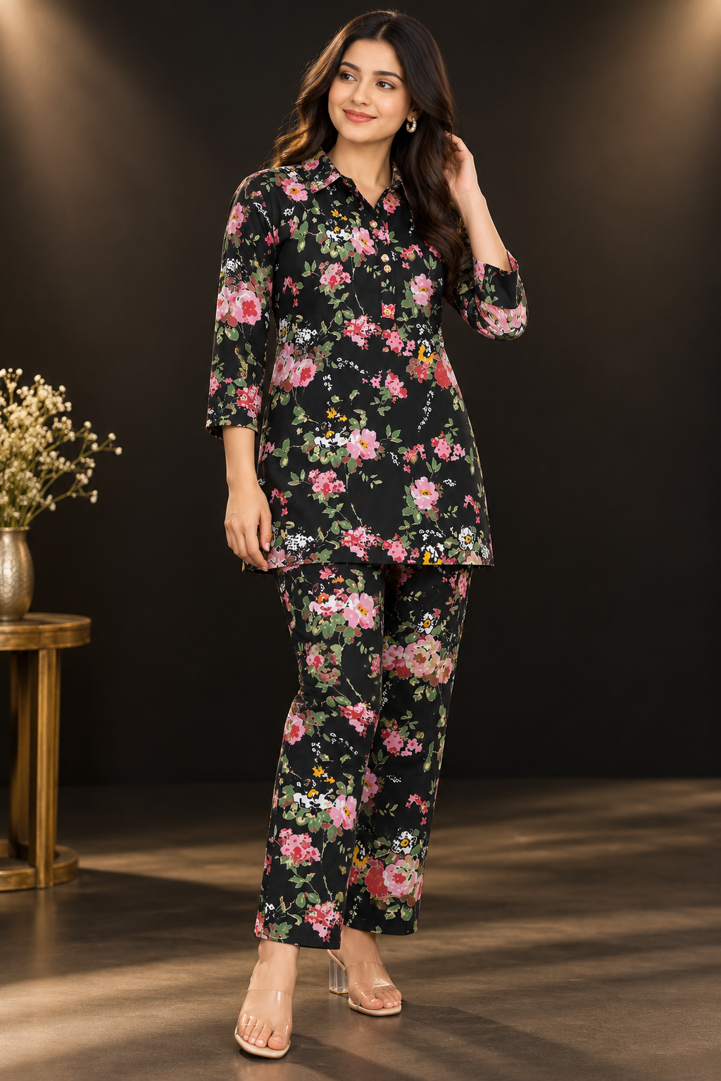 Pure Cotton Floral Cord Set for Women