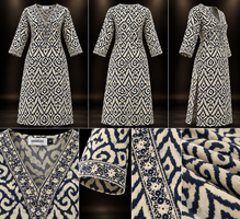 Navy Blue & Cream Printed Rayon Kurti for Women