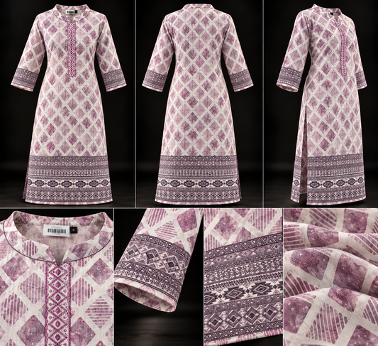 Dusty Mauve & Ivory Geometric Printed Kurti for Women