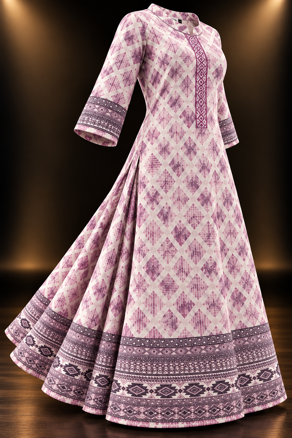 Dusty Mauve & Ivory Geometric Printed Kurti for Women