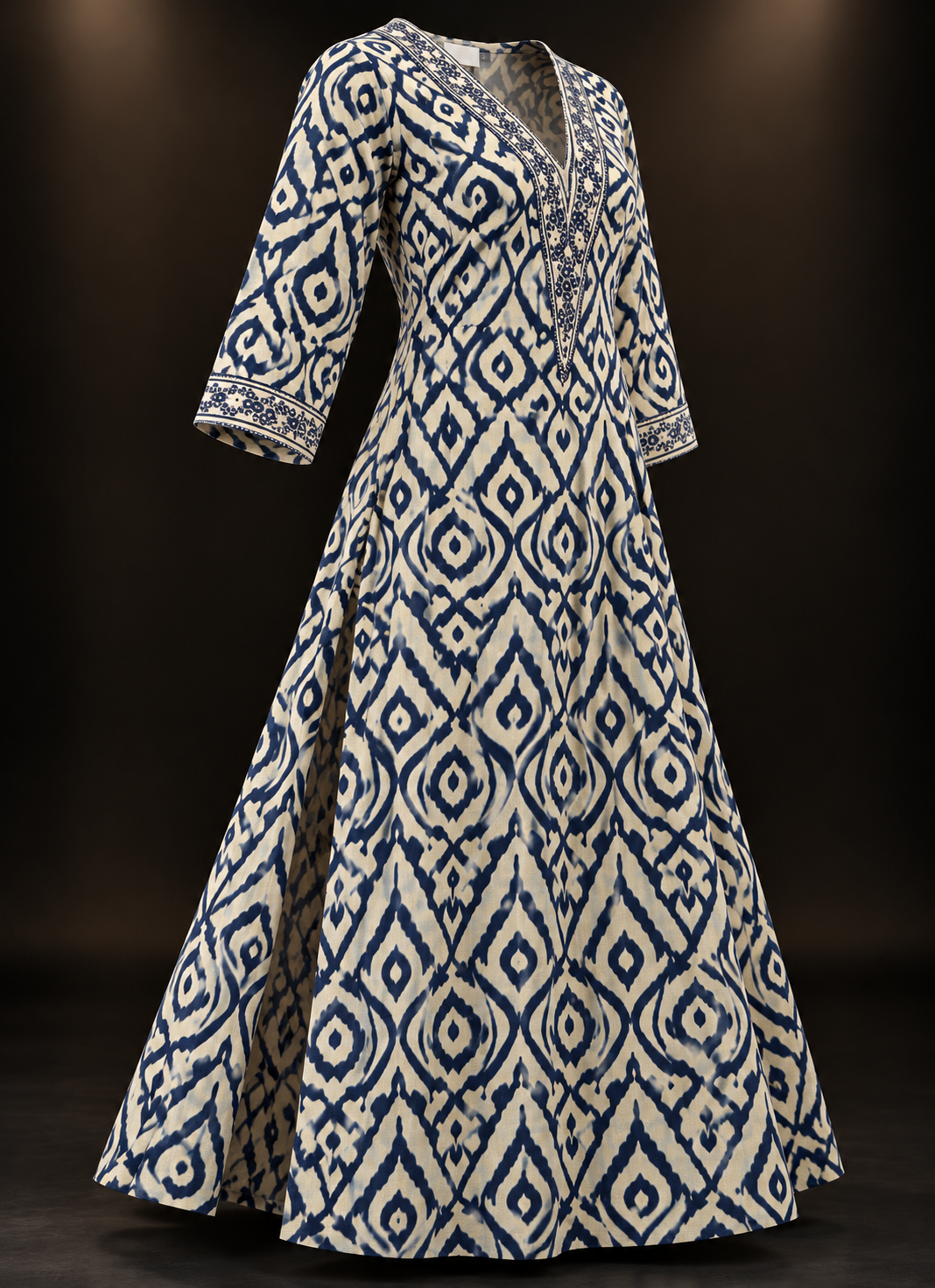 Navy Blue & Cream Printed Rayon Kurti for Women
