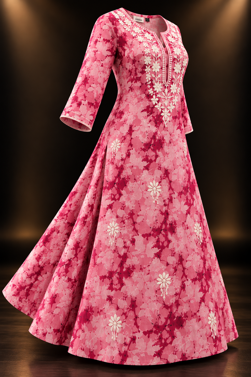 Pink & Burgundy Floral Printed Pure Cotton Kurti for Women