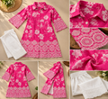 Pink Floral Muslin Co-Ord Set with Hakoba Work for Women