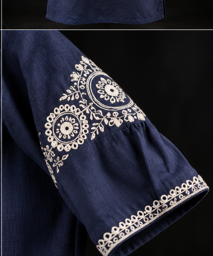 Premium Navy Blue Pure Cotton Embroidered Straight Kurti for Women