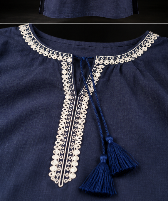 Premium Navy Blue Pure Cotton Embroidered Straight Kurti for Women